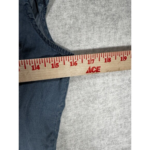 GF Collection Women's Blue Chambray Shift Dress Cap Sleeve Button Front Size 2 - Picture 4 of 7